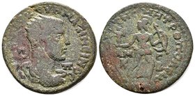 CILICIA, Tarsus. Maximinus I. AD 235-238. Æ . Radiate, draped and cuirassed bust right, seen from behind / Athena advancing right, head turned left, h...