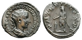 Gordian III AR Antoninianus. Rome, AD 238-244. IMP CAES GORDIANVS PIVS AVG, radiate, draped & cuirassed bust right / PM TR P II COS PP, Gordian standi...