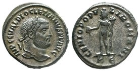 Diocletian Ӕ Nummus. Cyzicus, AD 295/6. IMP C C VAL DIOCLETIANVS P F AVG, laureate head right / GENIO POPVLI ROMANI, Genius standing left, modius on h...