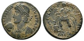 Constantius II. A.D. 337-361. AE centenionalis. Antioch mint, struck A.D. 348-350. D N CONSTANTIVS P F AVG, pearl-diademed, draped and cuirassed bust ...
