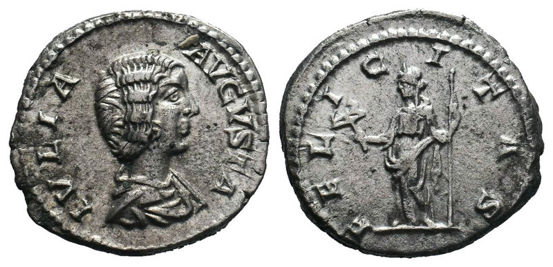 Julia Domna. Augusta, AD 193-217. AR Denarius, / Felicitas standing left, holdin...