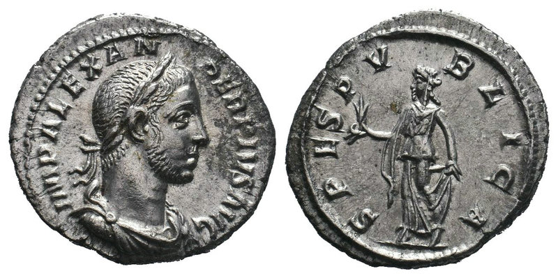 SEVERUS ALEXANDER. 222-235 AD. AR Denarius, IMP ALEXANDER PIVS AVG, laureate, dr...