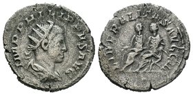 Philip II (AD 247–249). AR antoninianus, Philip I and Philip II seated left on curule chairs, side by side, hands extended, Philip I holding scepter. ...