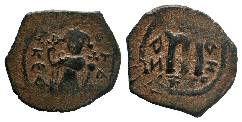 Heraclius and Heraclius Constantine. AE20 half-follis. AD 610-641. 5.85 g. Thess...
