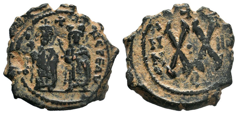 Phocas and Leontia (602-610 AD). AE Half Follis. Theoupolis (Antioch).

Conditio...