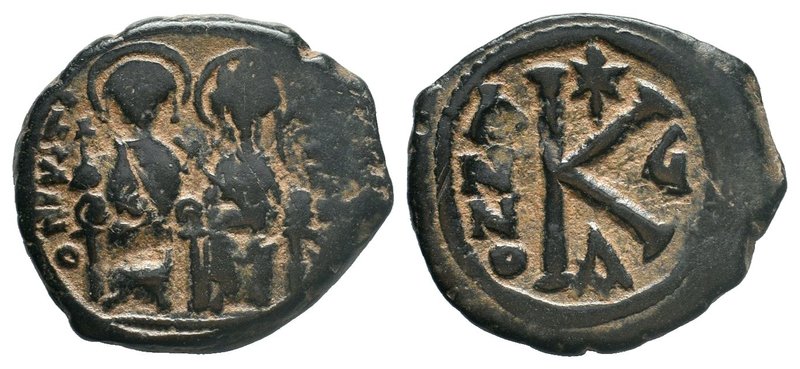 Justin II and Sophia (565-578). Æ 20 Nummi . Constantinople. Justin and Sophia s...