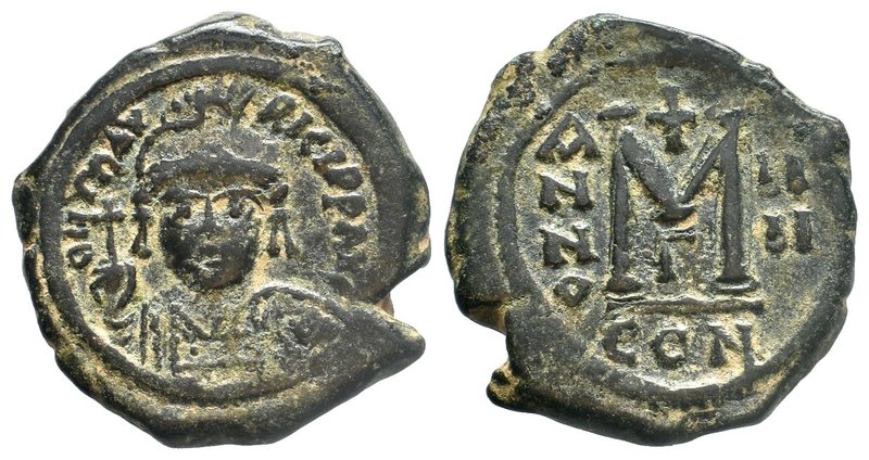 Maurice Tiberius, 582-602 AD, AE Follis. Constantinople. DN MAVRIC TIBER PP AVG,...