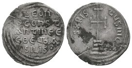 Leo IV and Constantine VI. 776-780 AD. AR Miliaresion. Constantinople mint. IhSUS XRISTUS NICA, cross potent on three steps / LEON-S CONST-ANTE E-C-ΘE...