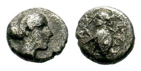 Greek, uncertain mint AR Obol. 5th century BC.

Condition: Very Fine

Weight: 0.42 gr
Diameter:7 mm