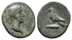 Cilicia. Hieropolis-Kastabala. Antoninus Pius AD 138-161. Bronze Æ. ΑΥΤΟΚΡΑΤωΡ ΑΝΤωΝƐΙΝοС, laureate head right / ΙƐΡΟΠοΛƐΙΤΩΝ, eagle standing on club....