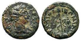 LYDIA. Sardis. Pseudo-autonomous. Time of Trajan (98-117). Ae. Lo. Io. Libonianus, strategos. Obv: СΑΡΔΙΑΝΩΝ. Draped bust of Dionysos right, wearing i...