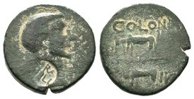 CILICIA. Uncertain. Augustus, 27 BC-AD 14. 'Semis', 'Princeps Felix' issue. PRINCEPS FELIX Bare head of Octavian-Augustus to right. Rev. COLONIA / IVL...