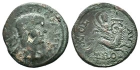 TROAS. Alexandria. Trebonianus Gallus (251-253). Ae As. Obv: IMP VIB TREB GALVS AV. Laureate, draped and cuirassed bust right. Rev: COL AV / TROA. Apo...