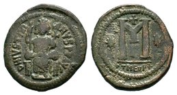Justinian I. AE Follis. 527-565 AD.

Condition: Very Fine

Weight: 16.92 gr
Diameter: 34 mm