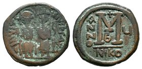 Justin II , with Sophia (565-578 AD). AE Follis 

Condition: Very Fine

Weight: 11.55 gr
Diameter: 29.27 mm