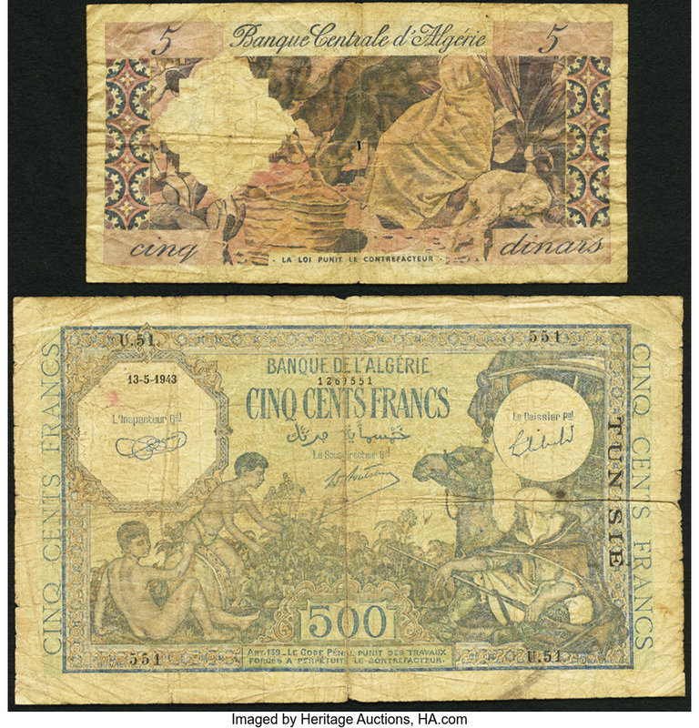Algeria Banque d'Algerie 500 Francs 13.5.1943 Pick 93; Banque Centrale d'Algerie...