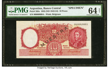 Argentina Banco Central 10 Pesos 1935 (ND 1942-54) Pick 265s Specimen PMG Choice Uncirculated 64Net. Rust, annotations.

HID09801242017