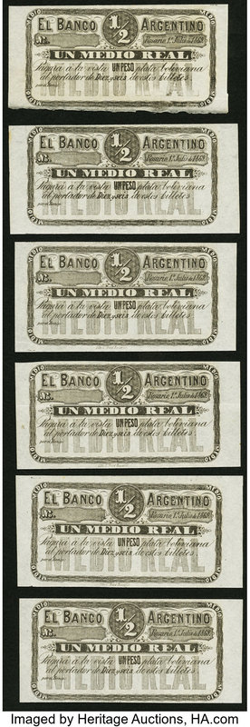 Argentina Banco Argentina 1/2 Real Plata Boliviana ND (1866-72) Pick S1517r, Six...