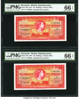Bermuda Bermuda Government 10 Shillings 1.5.1957 Pick 19b Two Consecutive Examples PMG Gem Uncirculated 66 EPQ. 

HID09801242017