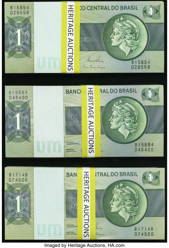 Brazil Banco Central Do Brasil 1 Cruzeiro ND (1970-72) Pick 191 430 Notes Crisp ...