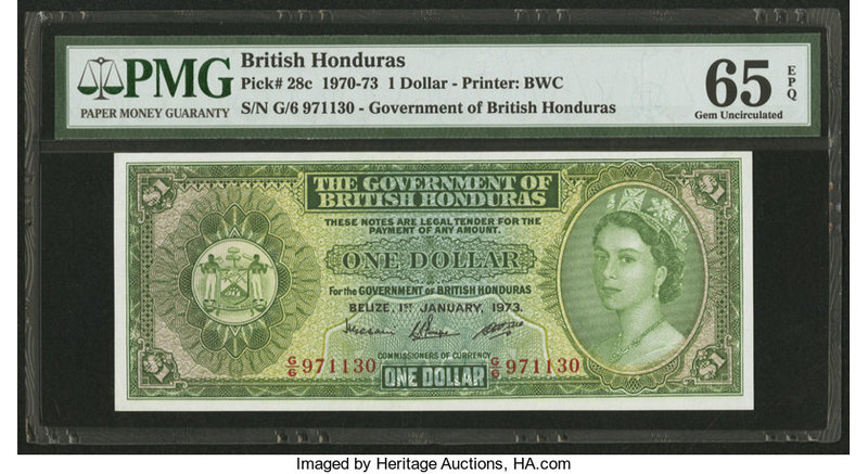 British Honduras Government of British Honduras 1 Dollar 1.1.1973 Pick 28c PMG G...