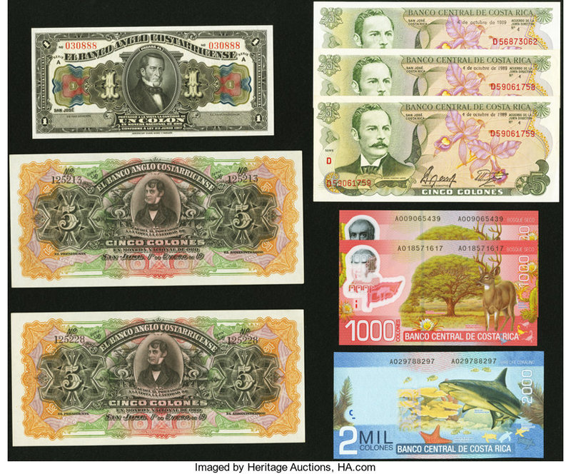 A Variety of Notes from Costa Rica. Crisp Uncirculated. 

HID09801242017