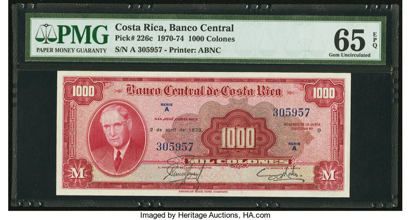 Costa Rica Banco Central de Costa Rica 1000 Colones 2.4.1973 Pick 226c PMG Gem U...