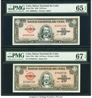 Low Serial Number 30 Cuba Banco Nacional de Cuba 10 Pesos 1949 Pick 79a PMG Gem Uncirculated 65 EPQ; Cuba Banco Nacional de Cuba 10 Pesos 1960 Pick 79...