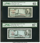 Cuba Banco Nacional de Cuba 1 Peso 1957; 1958 Pick 87b; 87c Two Date Variety Examples PMG Gem Uncirculated 65 EPQ; Superb Gem 67 EPQ. 

HID09801242017