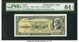 Cuba Banco Nacional de Cuba 5 Pesos 1960 Pick 91c* Replacement PMG Choice Uncirculated 64 EPQ. 

HID09801242017