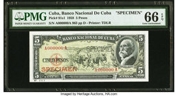 Cuba Banco Nacional de Cuba 5 Pesos 1958 Pick 91s1 Specimen PMG Gem Uncirculated 66 EPQ. Perforated Specimen.

HID09801242017