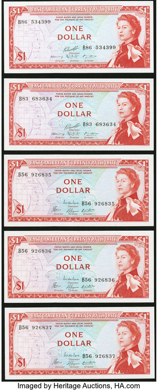 East Caribbean States Currency Authority 1 Dollar ND (1965) Pick 13e (3); 13g (2...