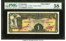 El Salvador Banco Central de Reserva de El Salvador 1 Colon 10.5.1938 Pick 81s Specimen PMG Choice About Unc 58. Four POCs.

HID09801242017