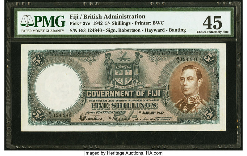 Fiji Government of Fiji 5 Shillings 1.1.1942 Pick 37e PMG Choice Extremely Fine ...