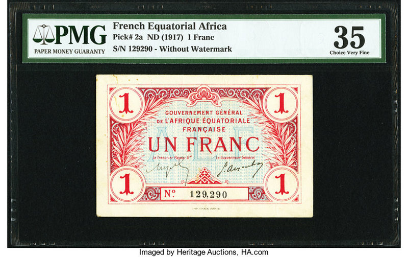 French Equatorial Africa Gouvernement General 1 Franc ND (1917) Pick 2a PMG Choi...