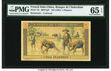 French Indochina Banque de l'Indo-Chine 5 Piastres ND (1951) Pick 75r Remainder PMG Gem Uncirculated 65 EPQ. 

HID09801242017