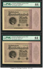 Germany Republic Treasury Note 100,000 Mark 1923 Pick 83a Three Examples PMG Choice Uncirculated 64 (2); Choice Uncirculated 64 EPQ. Two examples are ...