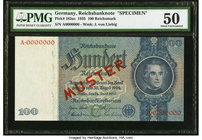 Germany Reichsbanknote 100 Reichsmark 24.6.1935 Pick 183as Specimen PMG About Uncirculated 50. Surface repairs.

HID09801242017