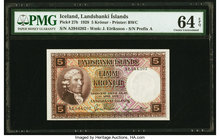 Iceland Landsbanki Islands 5 Kronur 15.4.1928 Pick 27b PMG Choice Uncirculated 64 EPQ. 

HID09801242017