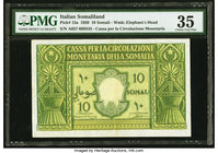 Italian Somaliland Cassa Per La Circolazione Monetaria Della Somalia 10 Somali 1950 Pick 13a PMG Choice Very Fine 35. 

HID09801242017