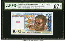 Madagascar Banky Foiben'i 1000 Francs = 200 Ariary ND (1994) Pick 76s Specimen PMG Superb Gem Unc 67 EPQ. 

HID09801242017