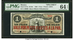 Mexico Banco Minero Chihuahuense 1 Peso 1880 Pick S175s M148s Specimen PMG Choice Uncirculated 64 EPQ. Two POCs.

HID09801242017
