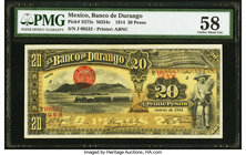 Mexico Banco de Durango 20 Pesos 1914 Pick S275c s M334c PMG Choice About Unc 58. 

HID09801242017