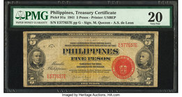 Philippines Treasury Certificate 5 Pesos 1941 Pick 91a PMG Very Fine 20. 

HID09801242017