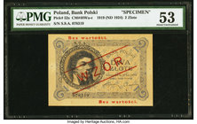 Poland Bank Polski 2 Zlote 1919 (ND 1924) Pick 52s Specimen PMG About Uncirculated 53. Toned, pinholes.

HID09801242017