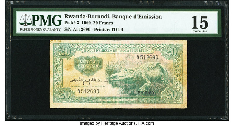 Rwanda-Burundi Banque d'Emission du Rwanda et du Burundi 20 Francs 16.9.1960 Pic...