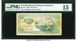 Rwanda-Burundi Banque d'Emission du Rwanda et du Burundi 20 Francs 16.9.1960 Pick 3 PMG Choice Fine 15. 

HID09801242017