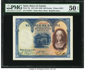 Spain Banco de Espana 500 Pesetas 1927 (ND 1936) Pick 73c PMG About Uncirculated 50 EPQ. 

HID09801242017