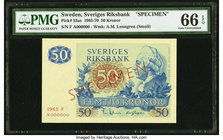 Sweden Sveriges Riksbank 50 Kronor 1965 Pick 53as Specimen PMG Gem Uncirculated 66 EPQ. 

HID09801242017