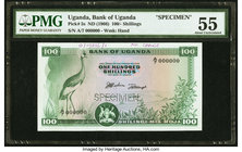 Uganda Bank of Uganda 100 Shillings ND (1966) Pick 5s Specimen PMG About Uncirculated 55. Printer's annotations, perforated Specimen.

HID09801242017